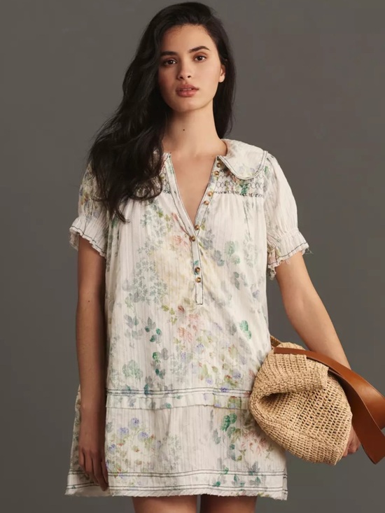 Pilcro Dresses & Skirts - Pilcro Puff-Sleeve Collared Babydoll Mini Dress